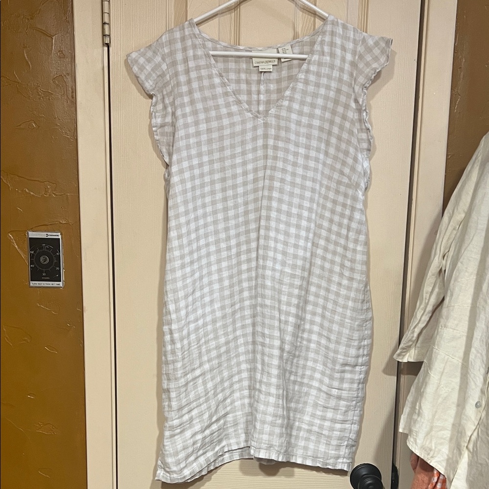 Cynthia rowley 100% linen Women's Gingham V-Neck Dress - Picture 1 of 2
